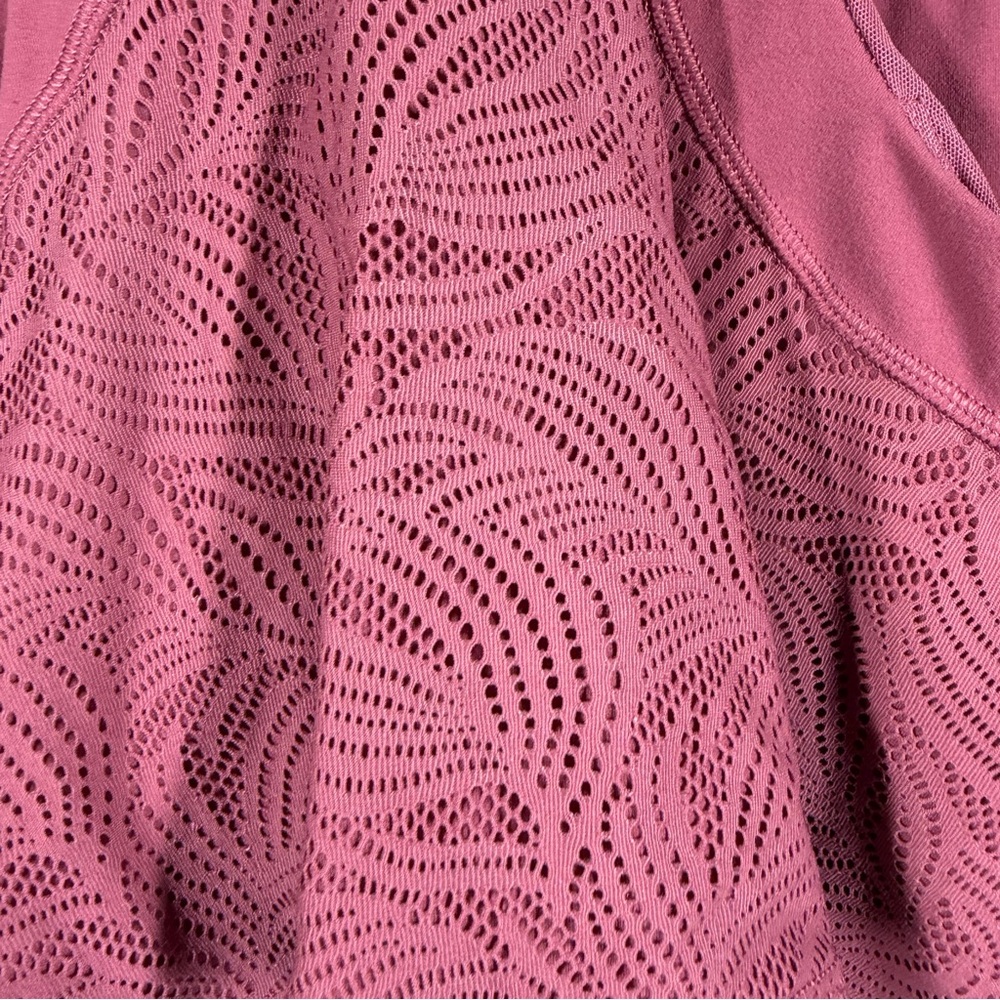 Athleta Dark‎ Pink High Neck Mesh Racerback Long Lined Sports Bra - Picture 5 of 5
